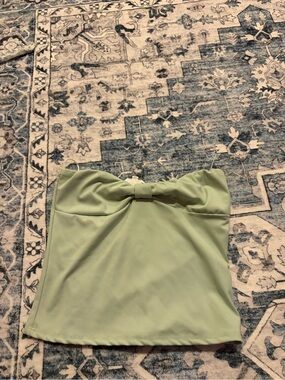 Strapless Bow Front Crop Top - Sage Green